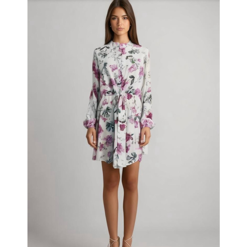 Clarisbelle Women's Floral Print Mini Dress Sz‎ Sm White Purple Boho Cottagecore